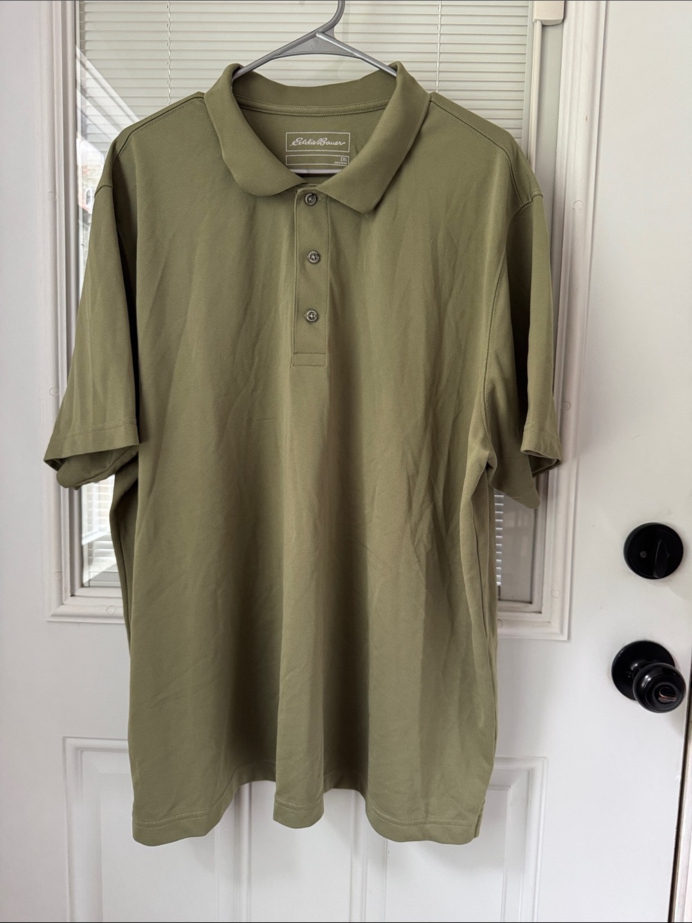 Eddie Bauer Men's Olive Polo with Three-Button Placket